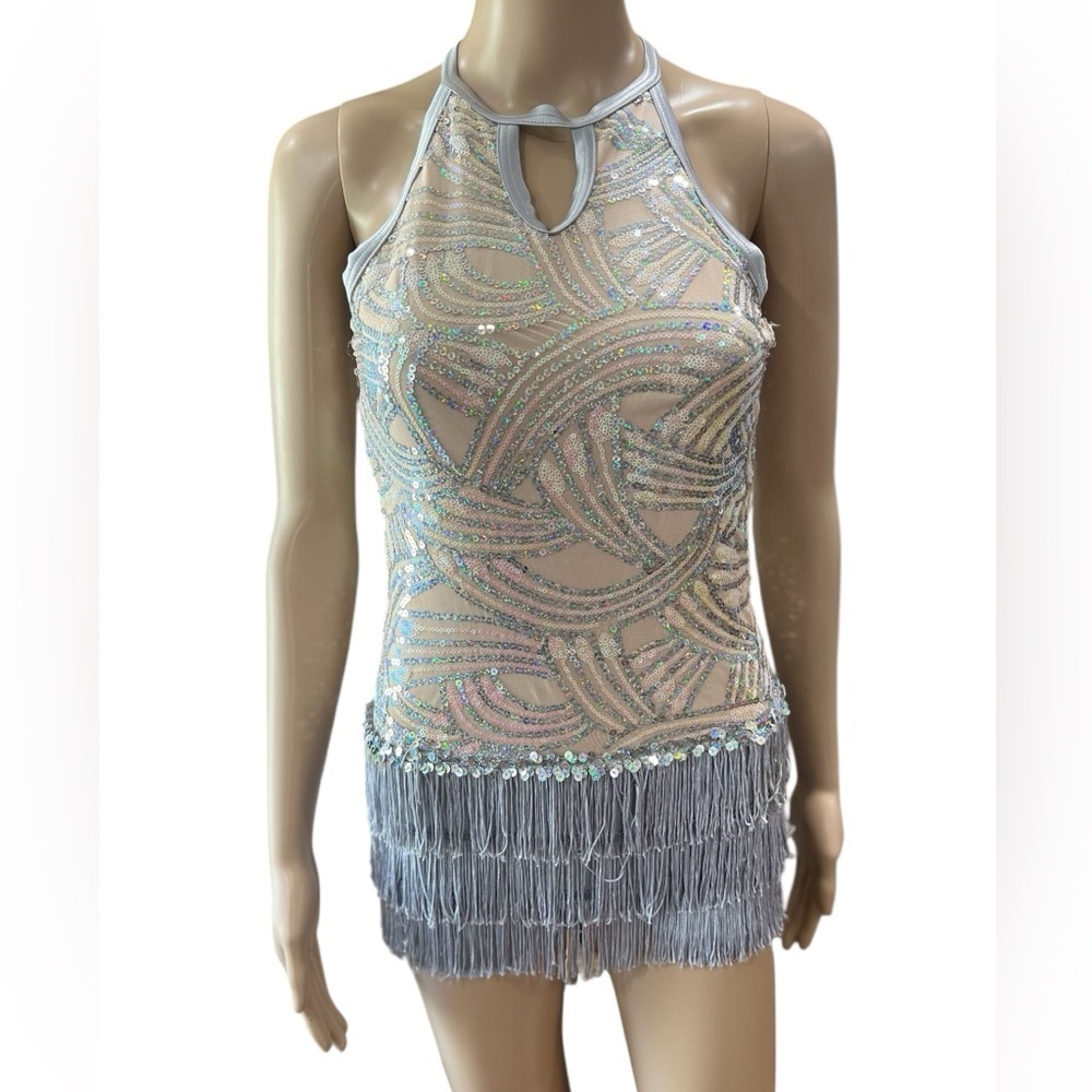 Weissman dance costume BIG GIRLS DONT CRY Silver sequins flapper fringe LC